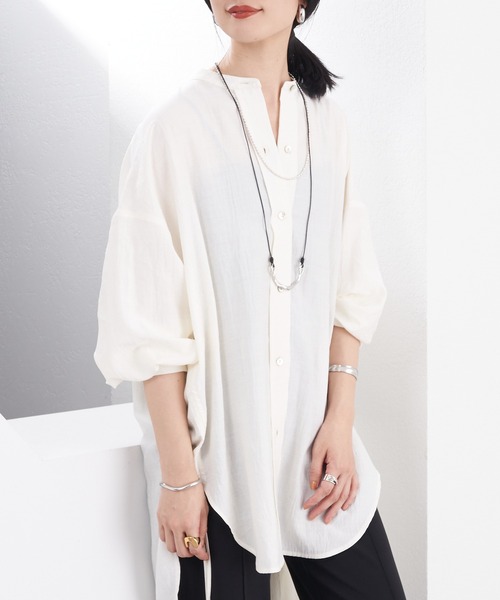 SHENERY（シーナリー）の「バンドカラーサイドギャザーシャツ（シャツ/ブラウス・レディース・アイボリー/ブラック・FREE）」の4枚目の写真