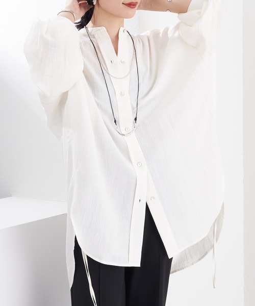 SHENERY（シーナリー）の「バンドカラーサイドギャザーシャツ（シャツ/ブラウス・レディース・アイボリー/ブラック・FREE）」の15枚目の写真