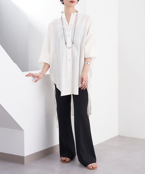 SHENERY（シーナリー）の「バンドカラーサイドギャザーシャツ（シャツ/ブラウス・レディース・アイボリー/ブラック・FREE）」の16枚目の写真