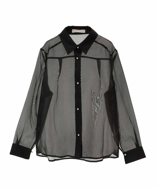 31 Sons de mode（トランテアン　ソン　ドゥ　モード）の「パール釦スリットスリーブシアーシャツ（シャツ/ブラウス・レディース・ブラック/ベージュ・36）」の13枚目の写真