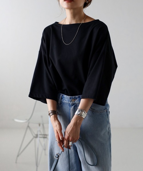 Bonjour Sagan（ボンジュールサガン）の「ボートネックオーバーT（Tシャツ/カットソー・レディース・ブラック/キナリ・FREE）」の2枚目の写真