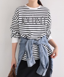 フロッキーロゴプリントボリューム袖長袖Tシャツ