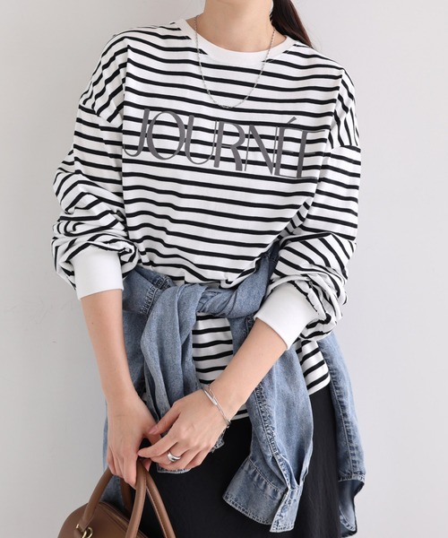 andme（アンドミー）の「フロッキーロゴプリントボリューム袖長袖Tシャツ（Tシャツ/カットソー・レディース・ベージュ系その他/ホワイト×ブラック/オフホワイト/ブラック/カーキ系/スミクロ・L/M）」の14枚目の写真