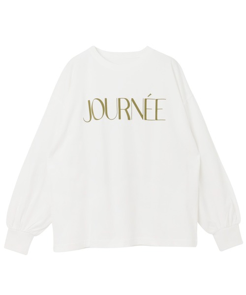 andme（アンドミー）の「フロッキーロゴプリントボリューム袖長袖Tシャツ（Tシャツ/カットソー・レディース・ベージュ系その他/ホワイト×ブラック/オフホワイト/ブラック/カーキ系/スミクロ・L/M）」の7枚目の写真