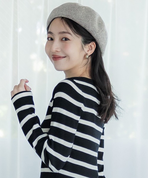 coca(coca)(コカ)の「無地ベレー帽(ハンチング/ベレー帽・レディース・グレー/ブラック・ONE SIZE)」の1枚目の写真
