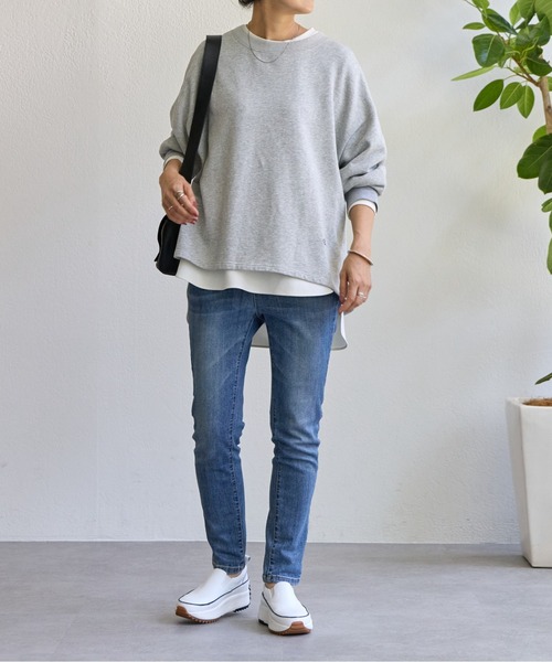 ビアズリー シャツコンビカットソー ボリューム袖 異素材ミックス グレー Tブラウス《2サイズ展開》(Tシャツ/カットソー)|BEARDSLEY