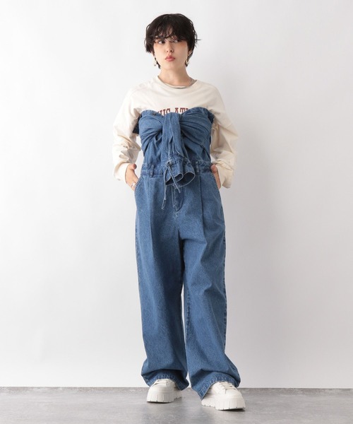 RAGEBLUE（レイジブルー）の「デニムオールインワン/サロペット（サロペット/オーバーオール・レディース・ブラック/ブルー・FREE）」の5枚目の写真