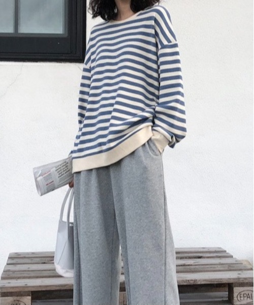 Burner(バーナー)の「【OKUOKU 0909】トレーナー / 薄手 / ストライプ oku-tops-687814437773-21(スウェット・レディース・ブルー系その他/ブラック系その他・L/M/XL)」の7枚目の写真