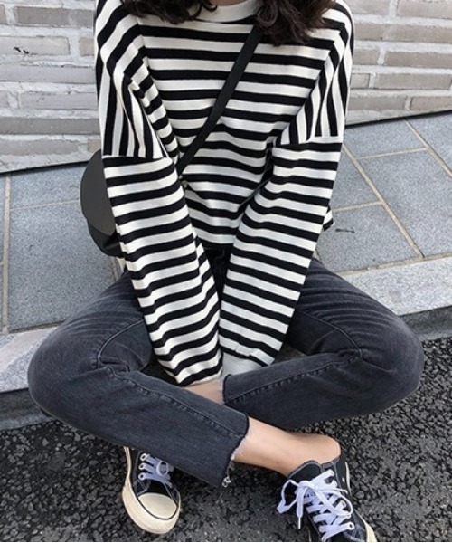 Burner(バーナー)の「【OKUOKU 0909】トレーナー / 薄手 / ストライプ oku-tops-687814437773-21(スウェット・レディース・ブルー系その他/ブラック系その他・L/M/XL)」の4枚目の写真