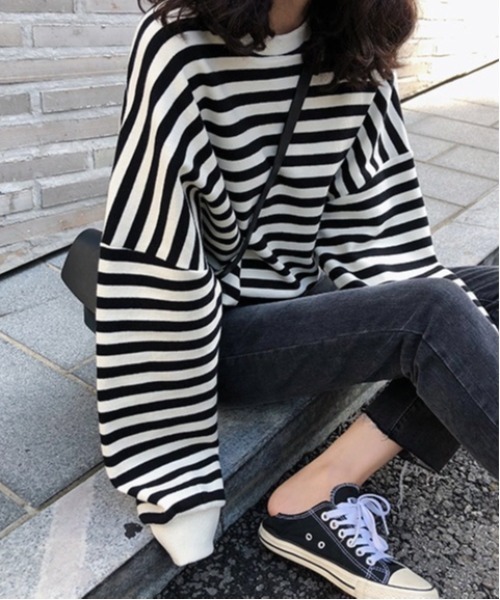 Burner(バーナー)の「【OKUOKU 0909】トレーナー / 薄手 / ストライプ oku-tops-687814437773-21(スウェット・レディース・ブルー系その他/ブラック系その他・L/M/XL)」の5枚目の写真