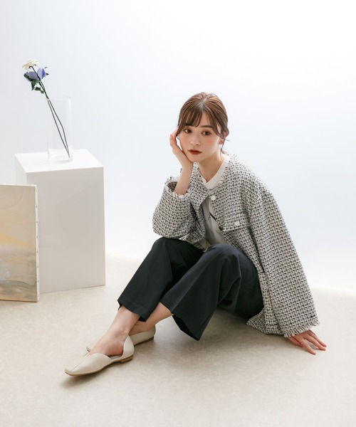 HEYUMM（ヘユム）の「ツィードノーカラージャケット（ノーカラー