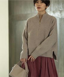◆モックネックハーフジップニット【洗える】