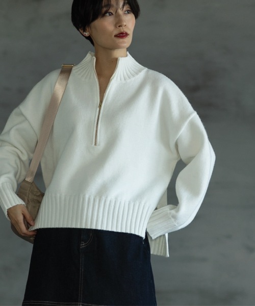 OPAQUE.CLIP（オペークドットクリップ）の「◆モックネックハーフジップニット【洗える】（ニット/セーター・レディース・ベージュ/オフホワイト/ダークグレー・02/03）」の15枚目の写真