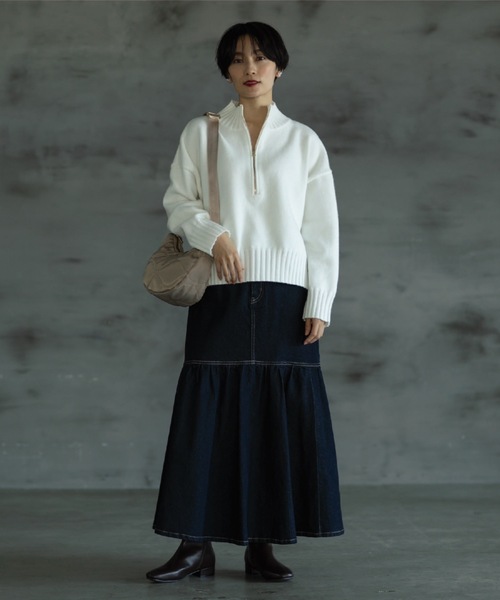 OPAQUE.CLIP（オペークドットクリップ）の「◆モックネックハーフジップニット【洗える】（ニット/セーター・レディース・ベージュ/オフホワイト/ダークグレー・02/03）」の20枚目の写真