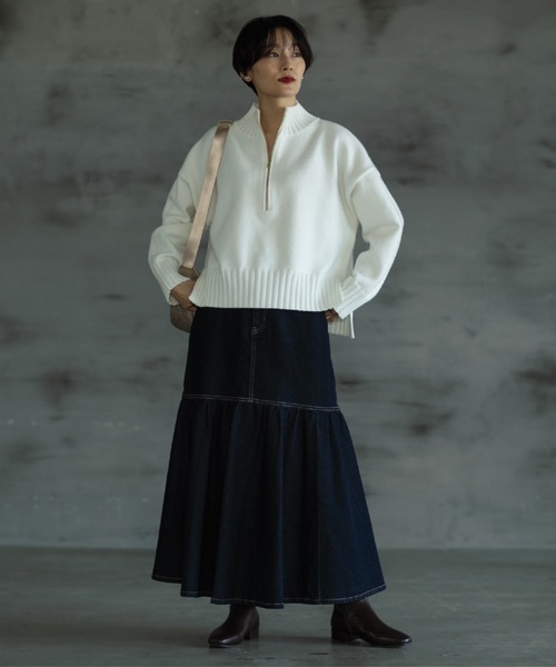 OPAQUE.CLIP（オペークドットクリップ）の「◆モックネックハーフジップニット【洗える】（ニット/セーター・レディース・ベージュ/オフホワイト/ダークグレー・02/03）」の21枚目の写真