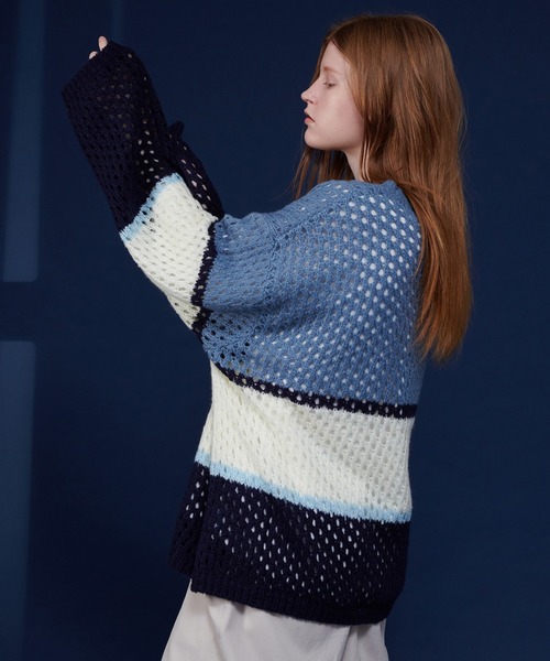 ONCILY(オンシェリー)の「MULTI BORDER MESH KNIT / マルチボーダーメッシュニット(ニット/セーター・メンズ・ピンク/ネイビー・LARGE/MEDIUM)」の10枚目の写真