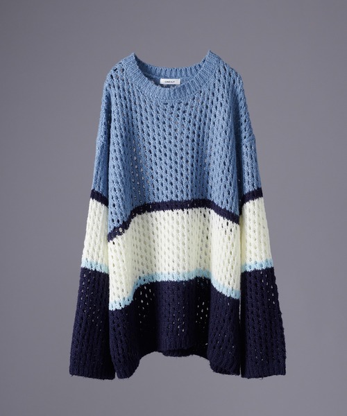 RE. アールイードット メッシュボーダーニット BLUE ONCILY（オンシェリー）の「MULTI BORDER MESH KNIT / マルチ