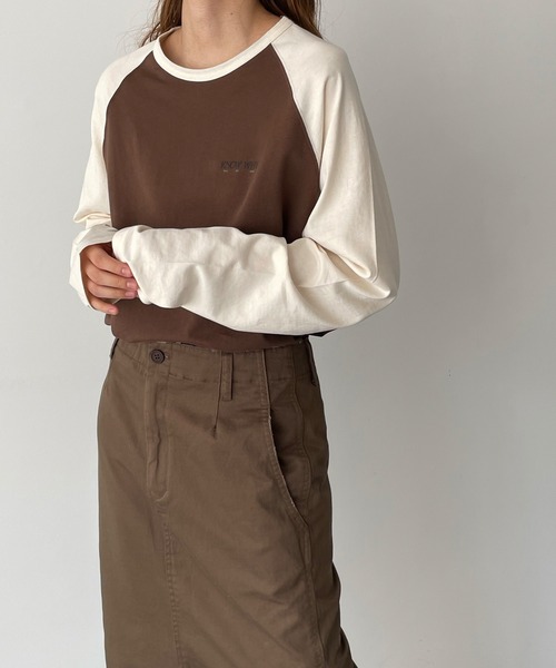 CANAL JEAN(キャナルジーン)の「RED CHOP WORKS KNOW WHY配色ラグランロングTシャツ(Tシャツ/カットソー・レディース・ブラウン/オートミール・ONE SIZE)」の4枚目の写真