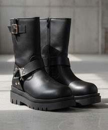 LibertyDoll/+5cm 軽量厚底 ユニセックス スクエアトゥ ライダーステイスト トラックソールブーツ(9105/9106/9145/9152)