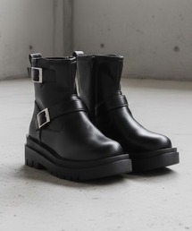 LibertyDoll/+5cm 軽量厚底 ユニセックス スクエアトゥ ライダーステイスト トラックソールブーツ(9105/9106/9145/9152)