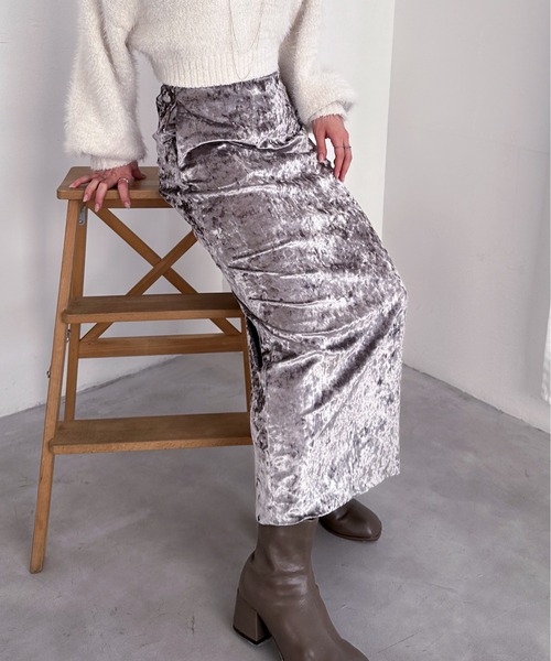 EPIMI E'PIMMY（エピミエピミー）の「クラッシュベロアナロースカート（スカート・レディース・ブラック/ベージュ/グレー・MEDIUM）」の16枚目の写真