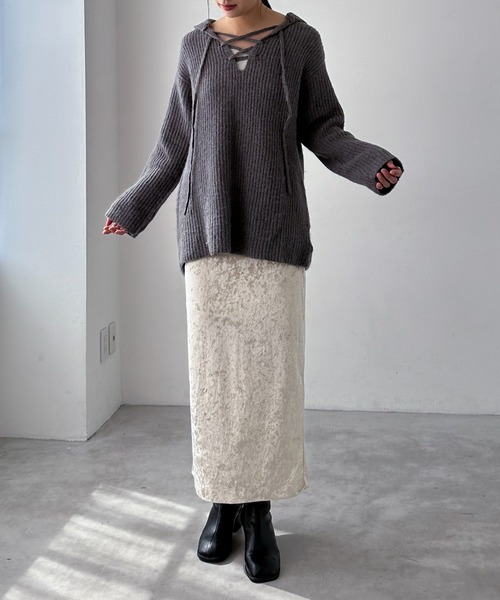 EPIMI E'PIMMY（エピミエピミー）の「クラッシュベロアナロースカート（スカート・レディース・ブラック/ベージュ/グレー・MEDIUM）」の11枚目の写真