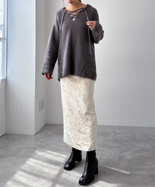 EPIMI E'PIMMY（エピミエピミー）の「クラッシュベロアナロースカート（スカート・レディース・ブラック/ベージュ/グレー・MEDIUM）」の12枚目の写真