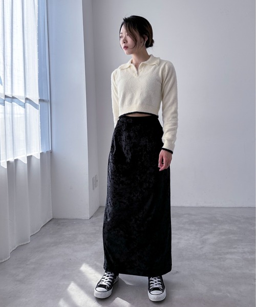EPIMI E'PIMMY（エピミエピミー）の「クラッシュベロアナロースカート（スカート・レディース・ブラック/ベージュ/グレー・MEDIUM）」の4枚目の写真