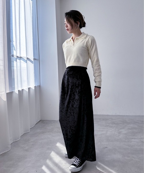 EPIMI E'PIMMY（エピミエピミー）の「クラッシュベロアナロースカート（スカート・レディース・ブラック/ベージュ/グレー・MEDIUM）」の5枚目の写真