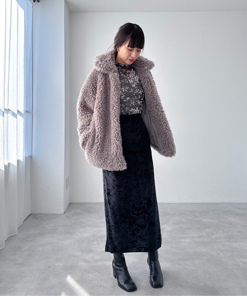 EPIMI E'PIMMY（エピミエピミー）の「クラッシュベロアナロースカート（スカート・レディース・ブラック/ベージュ/グレー・MEDIUM）」の9枚目の写真