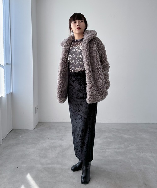 EPIMI E'PIMMY（エピミエピミー）の「クラッシュベロアナロースカート（スカート・レディース・ブラック/ベージュ/グレー・MEDIUM）」の8枚目の写真