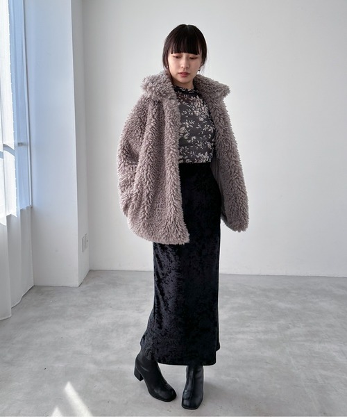 EPIMI E'PIMMY（エピミエピミー）の「クラッシュベロアナロースカート（スカート・レディース・ブラック/ベージュ/グレー・MEDIUM）」の7枚目の写真