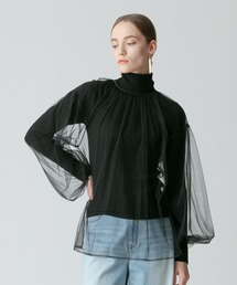 ナイロンチュールギャザーブラウス