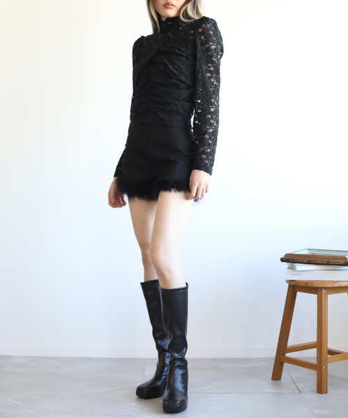 Jasmine Grandiflorum(ジャスミングランディフローラム)の「【Jasmine】レースハイネックシアーインナートップス(Tシャツ/カットソー・レディース・ブラック/チョコ/ベージュ・FREE)」の12枚目の写真
