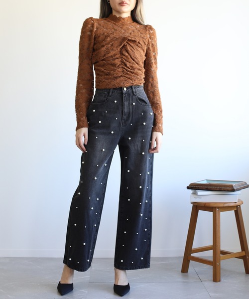 Jasmine Grandiflorum(ジャスミングランディフローラム)の「【Jasmine】レースハイネックシアーインナートップス(Tシャツ/カットソー・レディース・ブラック/チョコ/ベージュ・FREE)」の14枚目の写真