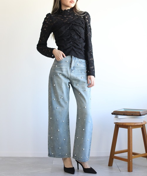 Jasmine Grandiflorum(ジャスミングランディフローラム)の「【Jasmine】レースハイネックシアーインナートップス(Tシャツ/カットソー・レディース・ブラック/チョコ/ベージュ・FREE)」の9枚目の写真