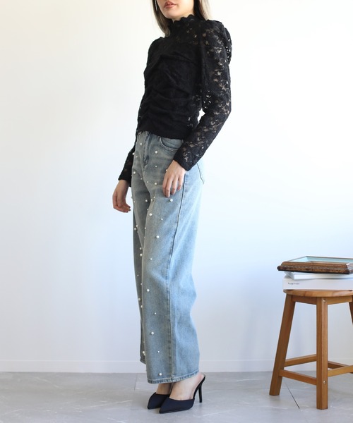 Jasmine Grandiflorum(ジャスミングランディフローラム)の「【Jasmine】レースハイネックシアーインナートップス(Tシャツ/カットソー・レディース・ブラック/チョコ/ベージュ・FREE)」の10枚目の写真