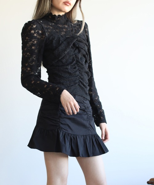 Jasmine Grandiflorum(ジャスミングランディフローラム)の「【Jasmine】レースハイネックシアーインナートップス(Tシャツ/カットソー・レディース・ブラック/チョコ/ベージュ・FREE)」の5枚目の写真
