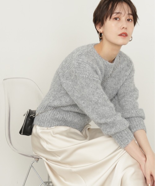 N.（N. Natural Beauty Basic）（エヌエヌナチュラルビューティーベーシック）の「◆フェザークルーネックニット（ニット/セーター・レディース・グレー/ブラック/クリーム・MEDIUM）」の3枚目の写真