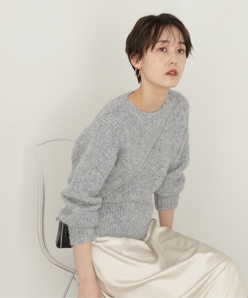 N.（N. Natural Beauty Basic）（エヌエヌナチュラルビューティーベーシック）の「◆フェザークルーネックニット（ニット/セーター・レディース・グレー/ブラック/クリーム・MEDIUM）」の18枚目の写真