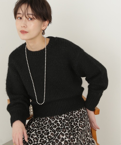 N.（N. Natural Beauty Basic）（エヌエヌナチュラルビューティーベーシック）の「◆フェザークルーネックニット（ニット/セーター・レディース・グレー/ブラック/クリーム・MEDIUM）」の4枚目の写真