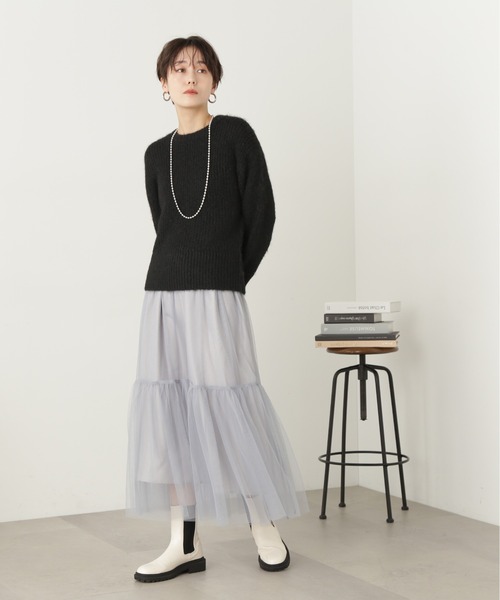 N.（N. Natural Beauty Basic）（エヌエヌナチュラルビューティーベーシック）の「◆フェザークルーネックニット（ニット/セーター・レディース・グレー/ブラック/クリーム・MEDIUM）」の9枚目の写真