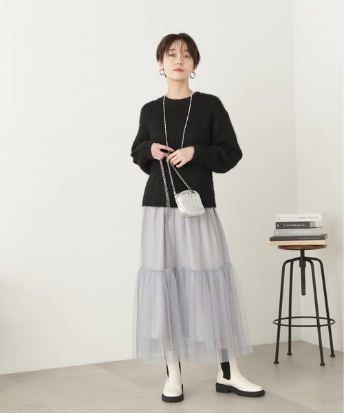 N.（N. Natural Beauty Basic）（エヌエヌナチュラルビューティーベーシック）の「◆フェザークルーネックニット（ニット/セーター・レディース・グレー/ブラック/クリーム・MEDIUM）」の10枚目の写真