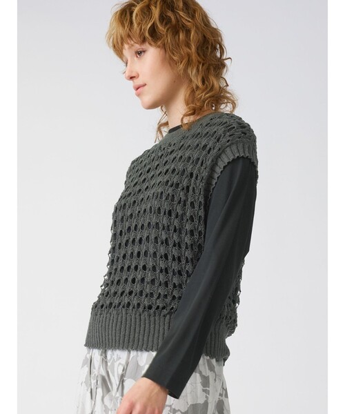 mizuiro ind / ミズイロインド mizuiro ind 模様編みクルーネックベスト 50％OFF】mizuiro ind（ミズイロインド） クルーネック コクーン