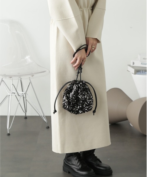 FREE'S MART（フリーズマート）の「◇スパンコール巾着バッグ（ハンドバッグ・レディース・ピンク/ブラック/シルバー・ﾌﾘ-）」の5枚目の写真
