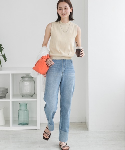 ad thie（アドティエ）の「ペールカラー モックネック ノースリーブニット（タンクトップ・レディース・ピンク/イエロー/ベージュ/ライトグレー/ブラック/ライトブルー/オフホワイト/ライトグリーン・FREE）」の18枚目の写真