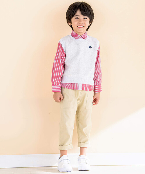 Noeil aime BeBe(ノイユエイムベベ)の「シャンブレーMIXストライプシャツ&ベストセット(80~130cm)(シャツ/ブラウス・キッズ・ブルー系その他/レッド系その他・120cm/110cm/130cm/100cm/90cm/80cm)」の7枚目の写真