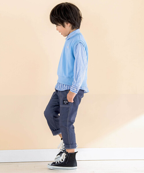 Noeil aime BeBe(ノイユエイムベベ)の「シャンブレーMIXストライプシャツ&ベストセット(80~130cm)(シャツ/ブラウス・キッズ・ブルー系その他/レッド系その他・120cm/110cm/130cm/100cm/90cm/80cm)」の6枚目の写真