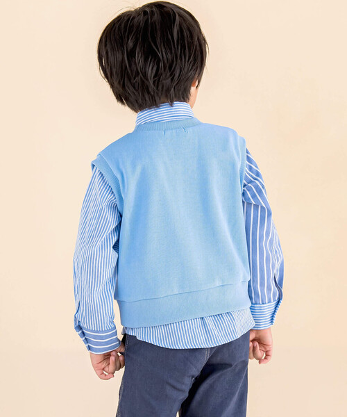 Noeil aime BeBe(ノイユエイムベベ)の「シャンブレーMIXストライプシャツ&ベストセット(80~130cm)(シャツ/ブラウス・キッズ・ブルー系その他/レッド系その他・120cm/110cm/130cm/100cm/90cm/80cm)」の4枚目の写真