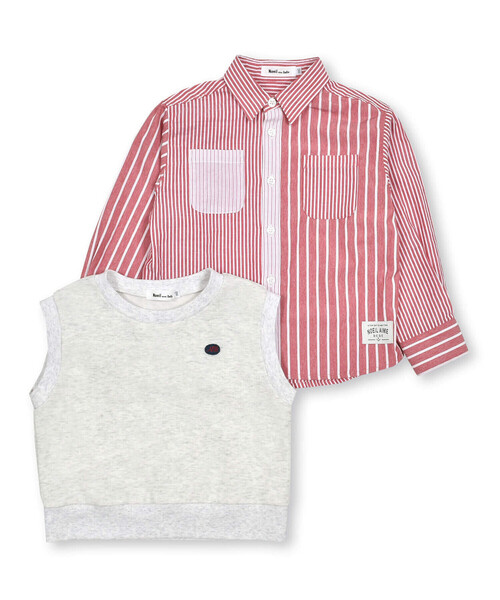 Noeil aime BeBe(ノイユエイムベベ)の「シャンブレーMIXストライプシャツ&ベストセット(80~130cm)(シャツ/ブラウス・キッズ・ブルー系その他/レッド系その他・120cm/110cm/130cm/100cm/90cm/80cm)」の16枚目の写真